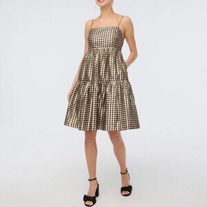 J Crew Factory Lurex Metallic Gingham Tiered Mini Dress